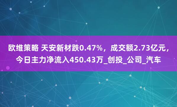 欧维策略 天安新材跌0.47%，成交额2.73亿元，今日主力净流入450.43万_创投_公司_汽车