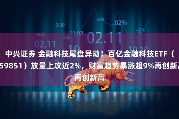 中兴证券 金融科技尾盘异动！百亿金融科技ETF（159851）放量上攻近2%，财富趋势暴涨超9%再创新高