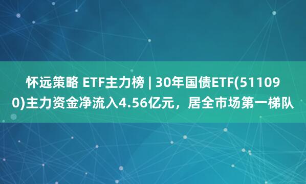 怀远策略 ETF主力榜 | 30年国债ETF(511090)主力资金净流入4.56亿元，居全市场第一梯队