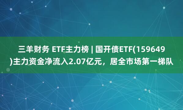 三羊财务 ETF主力榜 | 国开债ETF(159649)主力资金净流入2.07亿元，居全市场第一梯队